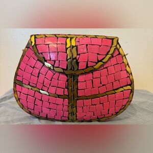 NWOT Ramla Pink Moroccan Mosaic Clutch/Crossbody trimmed in Gold